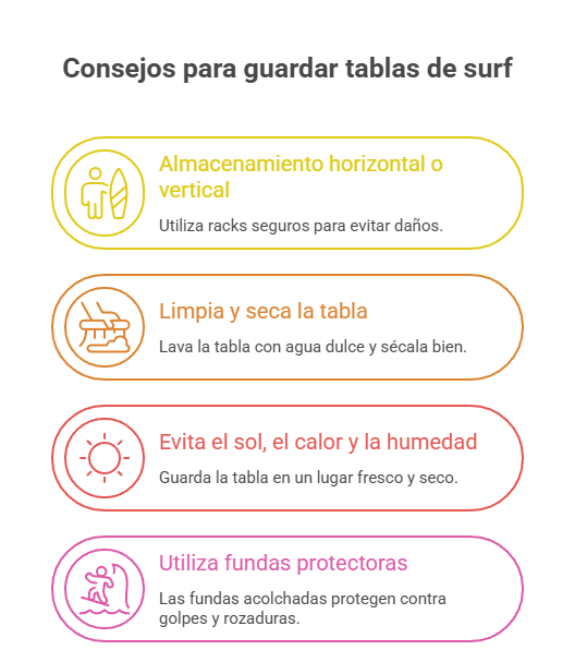 infografía cómo guardar tablas de surf